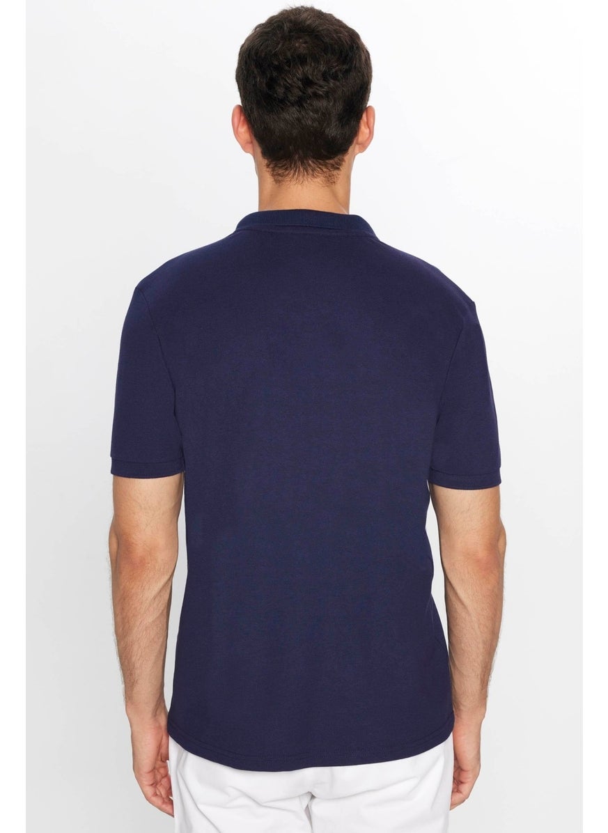 Men's Slim Fit Slim Cut Cotton Soft Texture Cool Fabric Plain Pique Navy Blue Polo Neck T-Shirt - pzsku/Z39F4A99D0BFB14EA6854Z/45/_/1728059984/13d053ca-0bfb-4799-91cd-ae2917455812