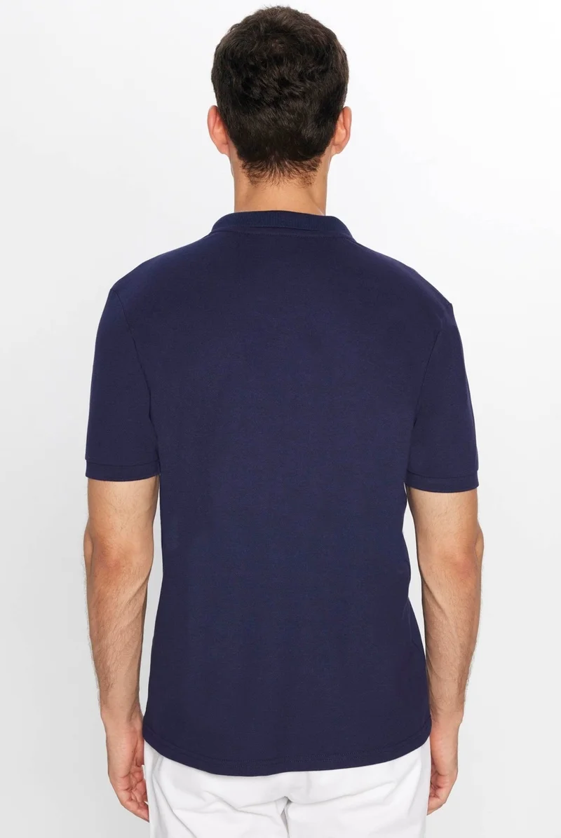 تودورس Men's Slim Fit Slim Cut Cotton Soft Texture Cool Fabric Plain Pique Navy Blue Polo Neck T-Shirt