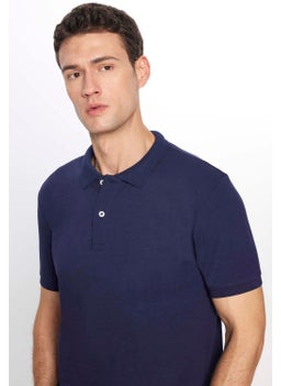 Tudors Men's Slim Fit Slim Cut Cotton Soft Texture Cool Fabric Plain Pique Navy Blue Polo Neck T-Shirt  - Image 2