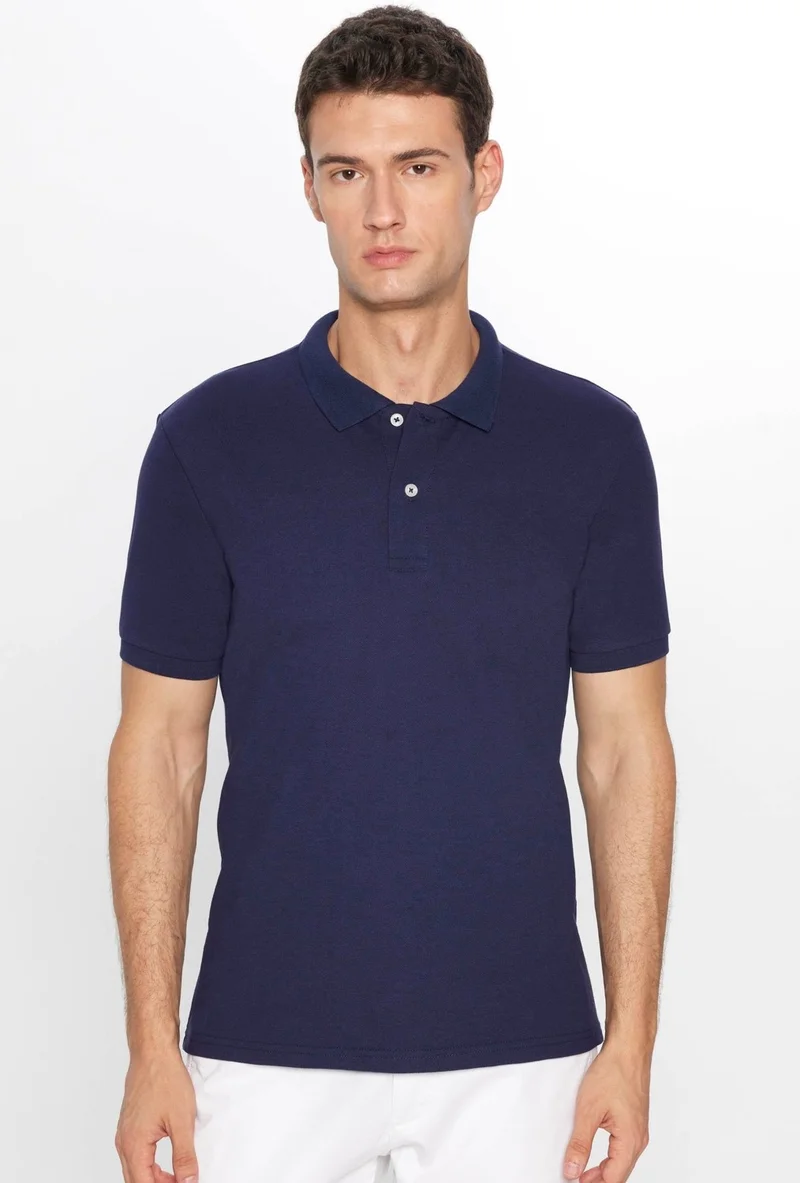 تودورس Men's Slim Fit Slim Cut Cotton Soft Texture Cool Fabric Plain Pique Navy Blue Polo Neck T-Shirt