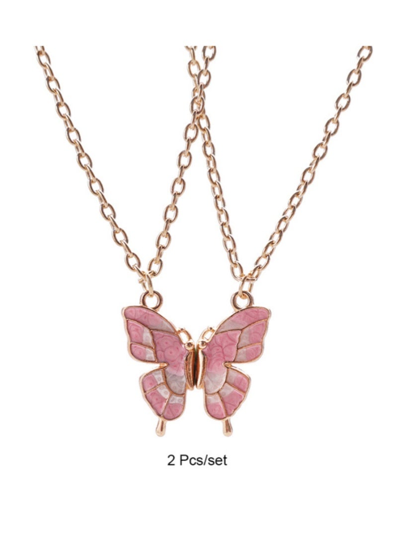 أروى بفف القلائد 2 قطعة الصداقة القلائد أفضل الأصدقاء الوردي عقد بحلية متدلية على شكل فراشة لطيف تصميم سلسلة القلائد ، للفتيات النساء الصداقة مجوهرات هدايا للأطفال - Image 3