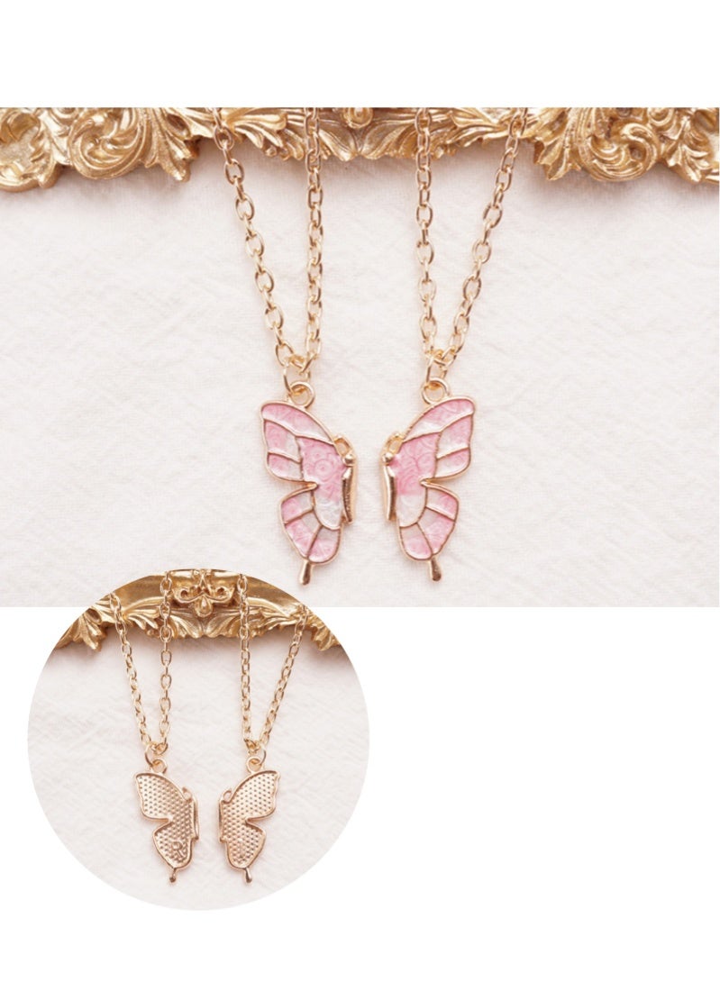 أروى بفف القلائد 2 قطعة الصداقة القلائد أفضل الأصدقاء الوردي عقد بحلية متدلية على شكل فراشة لطيف تصميم سلسلة القلائد ، للفتيات النساء الصداقة مجوهرات هدايا للأطفال - Image 4