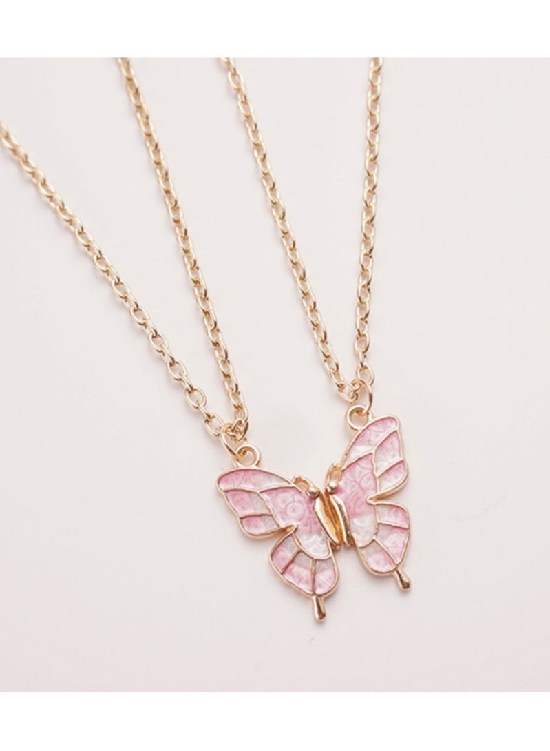 أروى بفف القلائد 2 قطعة الصداقة القلائد أفضل الأصدقاء الوردي عقد بحلية متدلية على شكل فراشة لطيف تصميم سلسلة القلائد ، للفتيات النساء الصداقة مجوهرات هدايا للأطفال - Image 1