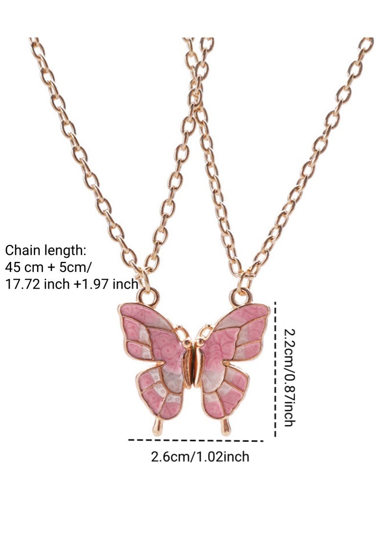 أروى بفف القلائد 2 قطعة الصداقة القلائد أفضل الأصدقاء الوردي عقد بحلية متدلية على شكل فراشة لطيف تصميم سلسلة القلائد ، للفتيات النساء الصداقة مجوهرات هدايا للأطفال - Image 5
