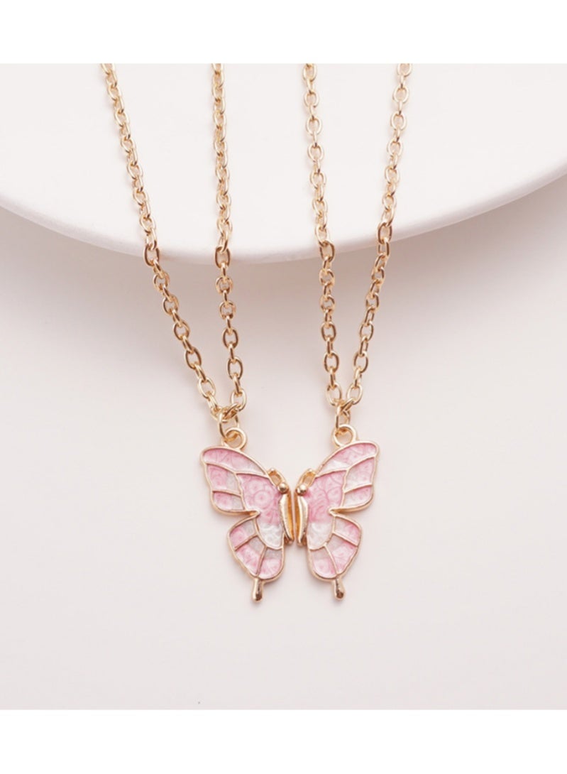 أروى بفف القلائد 2 قطعة الصداقة القلائد أفضل الأصدقاء الوردي عقد بحلية متدلية على شكل فراشة لطيف تصميم سلسلة القلائد ، للفتيات النساء الصداقة مجوهرات هدايا للأطفال - Image 2