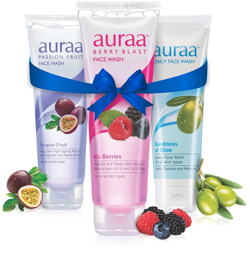 Auraa Face Wash Combo, 125 GM (Passion Fruit, Berry Blast & Olive)