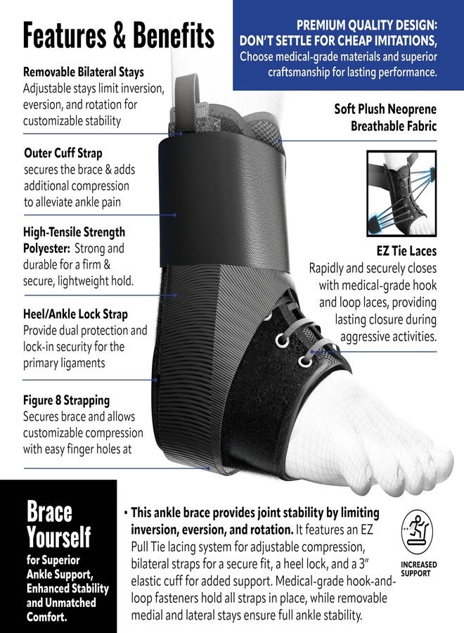 Braceapedia SportLock EZ8 Lace Up Ankle Brace for Women & Men - Ankle Support Foot Brace with Removable Side Stabilizers - Compression Sport Strap for Sprains, Athletic Training & Workout, 2XLarge - Image 3