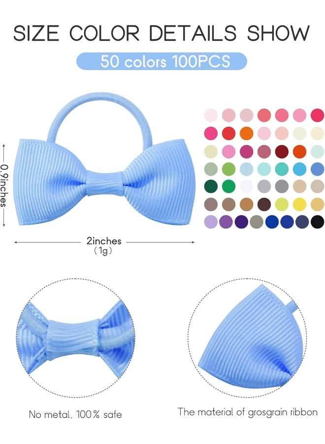 Jollybows 100PCS 2 Inches Baby Girls Hair Bows Ties Mini Boutique Elastic Hair Rubber Ribbon Hair Band Accessories for Kids Toddlers Infants (100 PCS) - Image 2