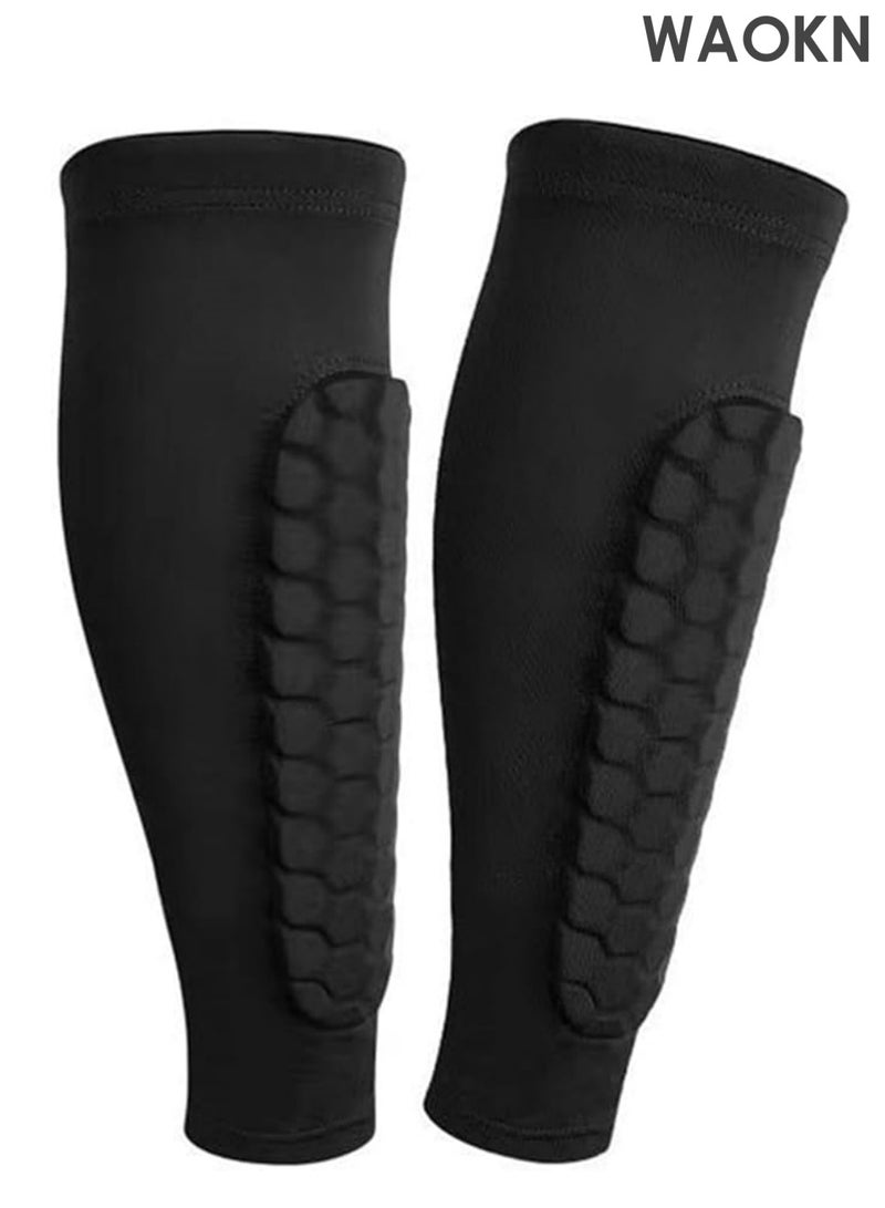 WAOKN Flexible Calf Protection Leggings Soccer Shin Guards for Adults High Impact Resistant with Anti-Collision Technology Ankle Support Gear Football （Black） - Image 1