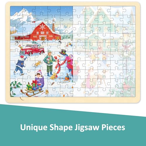 MoinKidz Christmas Puzzles for Kids Ages 35 100 Piece Puzzle for 3 4 5 6 7 8 Year Old Winter Snowy Farm Wooden Jigsaw Puzzles for Kids Ages 48 with Storage Tray - Image 5