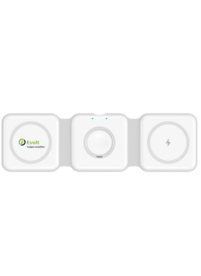 Evolt - WC-100 3-in-1 Magnetic 15W Fast Wireless Charger, Charges multiple devices with Compact foldable design and Over-current protection - Image 1
