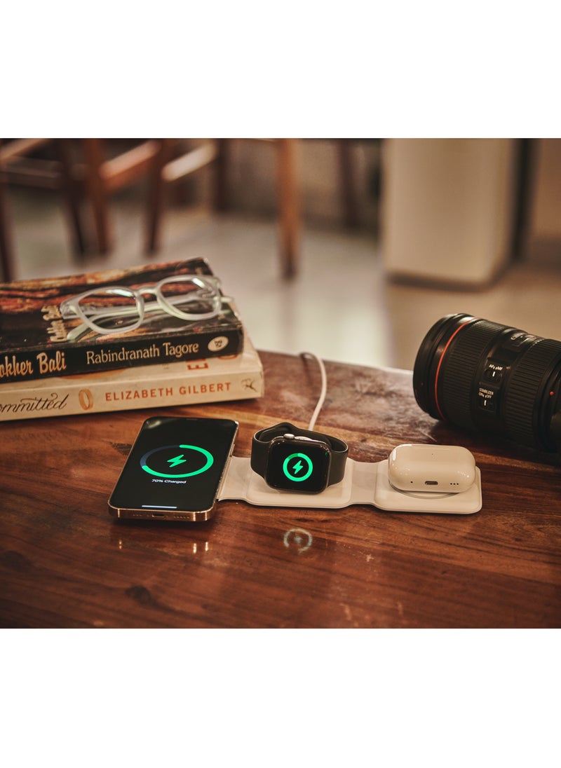 Evolt - WC-100 3-in-1 Magnetic 15W Fast Wireless Charger, Charges multiple devices with Compact foldable design and Over-current protection - Image 1