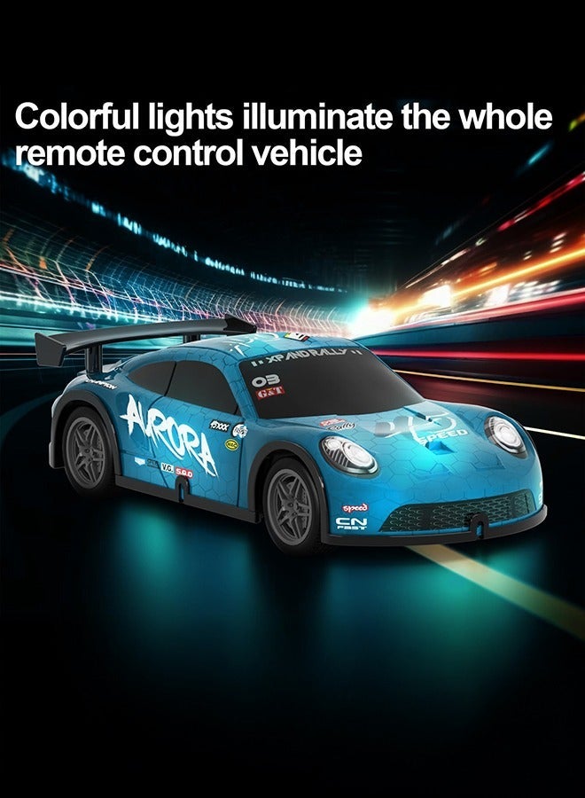 جير بوكس سيارة تحكم عن بعد مضيئة ، إضاءة ألعاب سيارة RC ، 2.4 جيجا هرتز 1:22 مقياس 15 كم / ساعة على الطرق الوعرة مع أضواء LED باردة سباق لعبة قابلة لإعادة الشحن لعيد ميلاد عيد الميلاد أطفال الأولاد لعمر 6-7 8-12 سنة - أزرق - Image 3