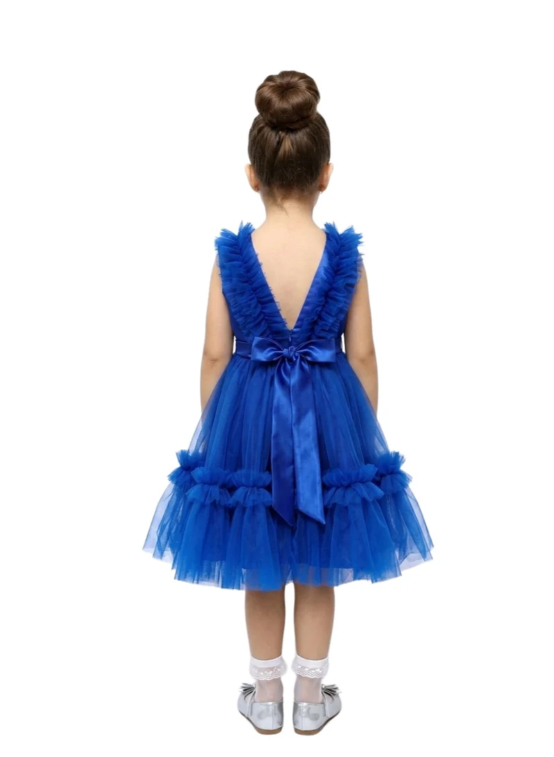 Bidani  Girls' Tiered Tulle Ruffle Dress - Royal Blue for Women | Best Price UAE