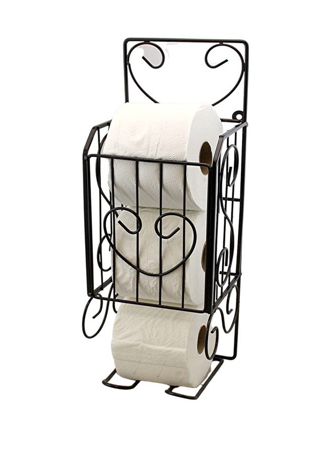 Homestyle Spare Toilet Paper Holder Wall Hanging Or Self Standing Storage Unit Rack Brown Metal Steel Bathroom Décor Holds Extra Rolls - Image 3