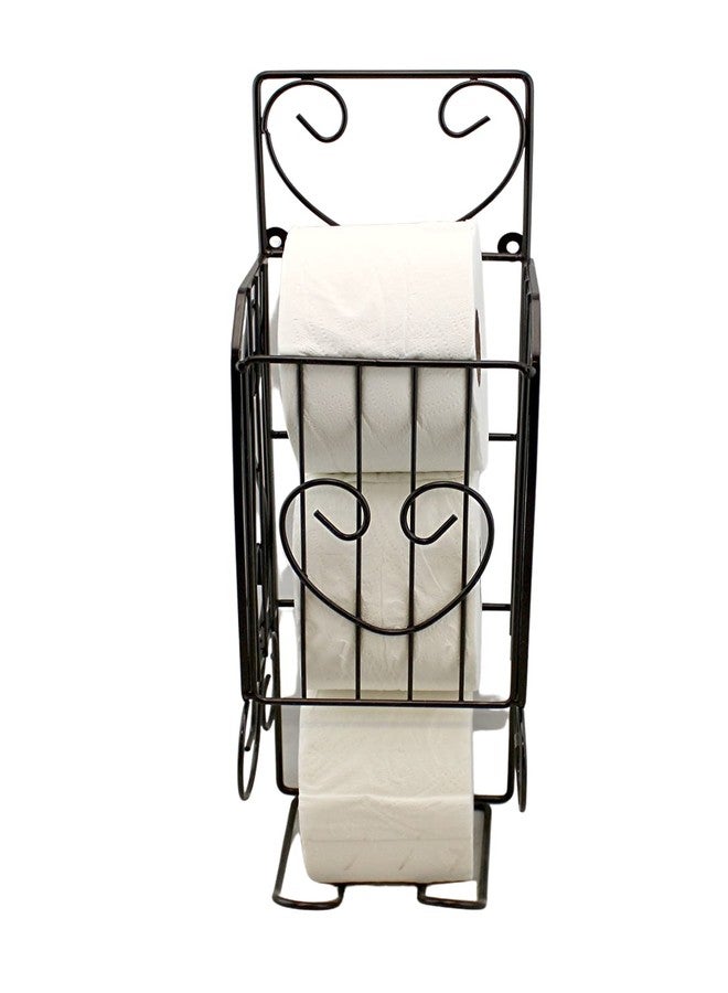 Homestyle Spare Toilet Paper Holder Wall Hanging Or Self Standing Storage Unit Rack Brown Metal Steel Bathroom Décor Holds Extra Rolls - Image 5