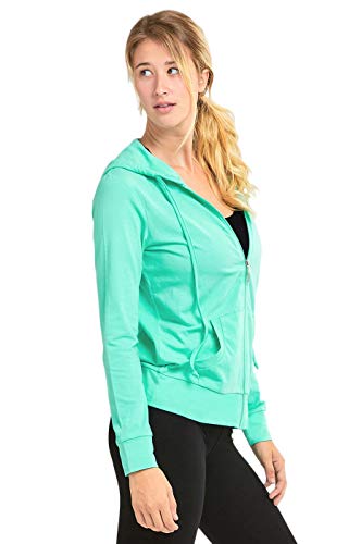 Sofra Women's Thin Cotton Zip Up Hoodie Jacket (S, Mint) - Image 3