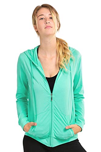 Sofra Women's Thin Cotton Zip Up Hoodie Jacket (S, Mint) - Image 5