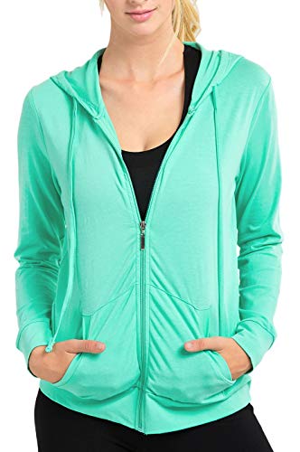 Sofra Women's Thin Cotton Zip Up Hoodie Jacket (S, Mint) - Image 4