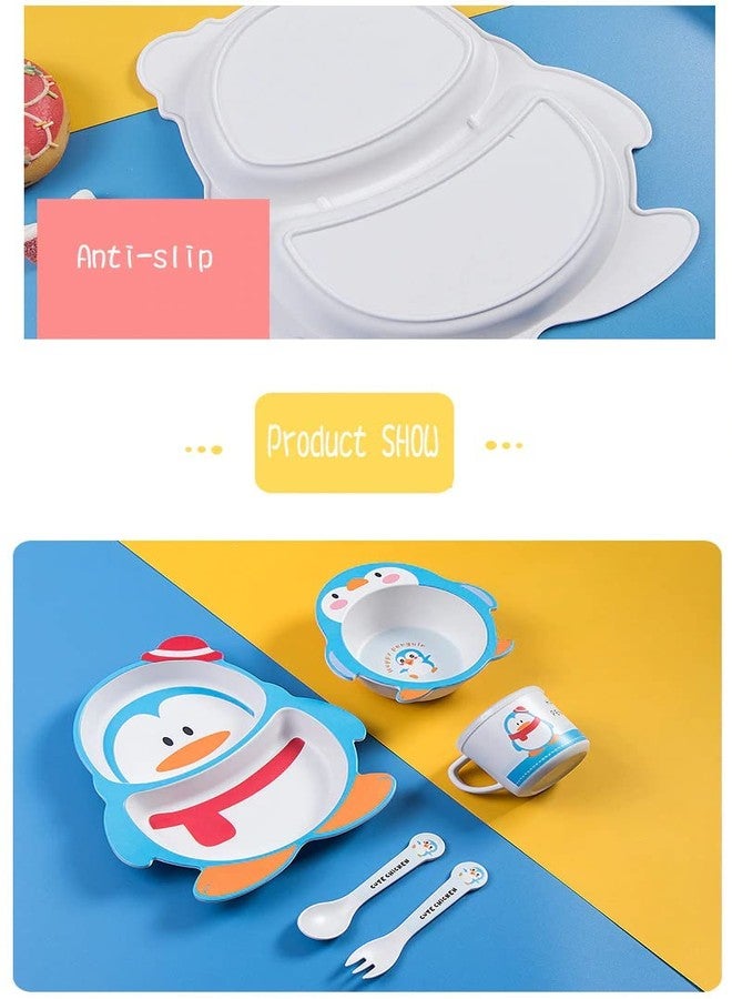 Invite Enterprise 5 Piece Mealtime Bamboo Dinnerware for Kids-Toddler,Set of Plate-Bowl Cup and Spoon-Baby Feeding Utensils for Kids, Eco Friendly and Dishwasher Safe, Great Gift for Birthday (Penguin) - Image 5