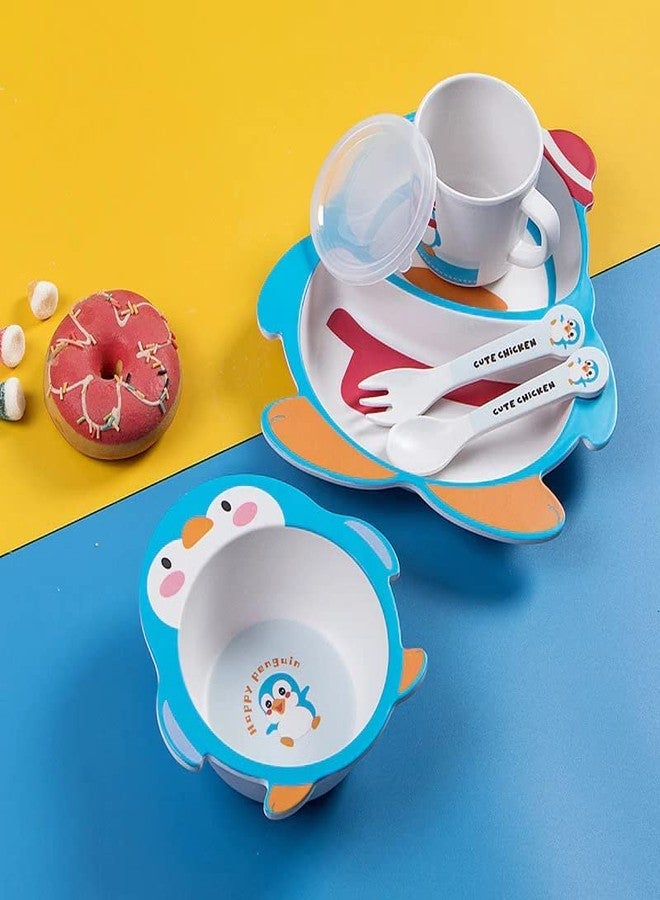 Invite Enterprise 5 Piece Mealtime Bamboo Dinnerware for Kids-Toddler,Set of Plate-Bowl Cup and Spoon-Baby Feeding Utensils for Kids, Eco Friendly and Dishwasher Safe, Great Gift for Birthday (Penguin) - Image 3