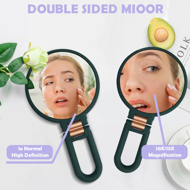 Handheld Mirror: 15X Magnification Dual-Sided - Grippy ABS Compact Lightweight Makeup Mirror for Travel, Vanity, Home Use by Women, Girls, Mothers - Image 3