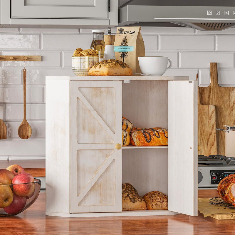 Trironsun Corner Bread Box for Kitchen Counter Double Layer Bamboo Bread Storage Container Large Capacity Bread Storage Bin Farmhouse Breadbox Organizer - Image 4