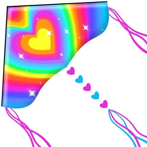 HONBO Delta Kite for Kids AdultsEasy to Fly Kites for Kids Ages 48 Wonderful Single Line Beach Kites for Adults Gaint Kite Handle and Line Included Heart - Image 1