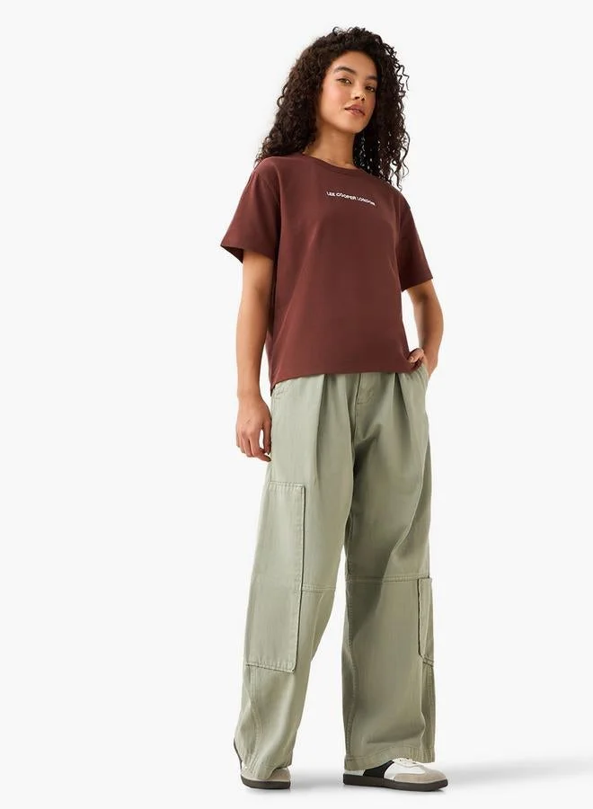 لي كوبر Lee Cooper Regular Fit Cotton T-shirt with Printed Patch