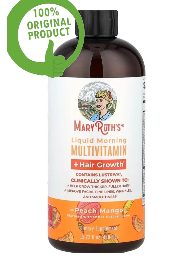 MaryRuth's MaryRuth’s Liquid Morning Multivitamin + Hair Growth, Peach Mango, 15.22 fl oz | Biotin 10,000 mcg | Vegan Daily Supplement for Hair, Skin & Nails - Image 1