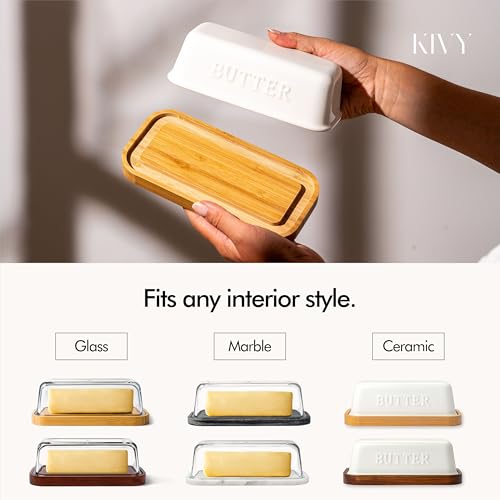 KIVY طبق زبدة زجاجي KIVY مع غطاء محكم يحافظ على الزبدة لينة - للكونتر ورف باب الثلاجة - صينية زبدة مع غطاء للثلاجة - حامل زبدة للكونتر - أطباق زبدة مغطاة - Image 4