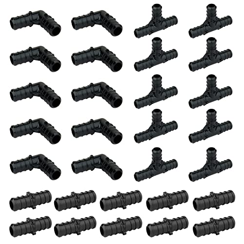 GUOFIS 3/4" PEX Poly PPSU Barb Crimp Fittings Combo with Elbow (10 PCS) + Tee (10 PCS) + Coupling (10 PCS),3/4 inch PEX Poly Fitting for PEX Pipe Plumbing Project(30Pack, ASTM F2159) - Image 1