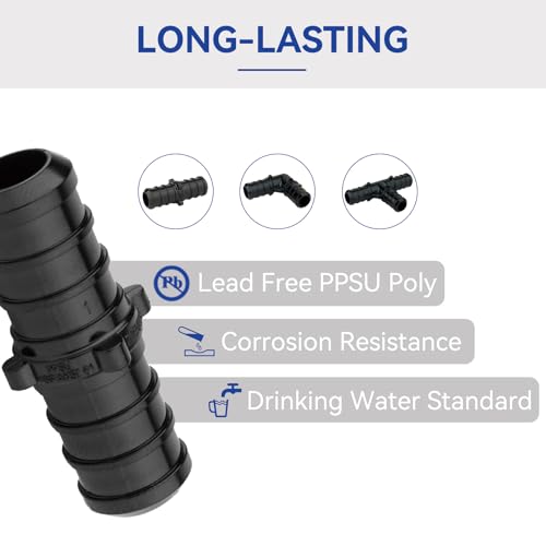 GUOFIS 3/4" PEX Poly PPSU Barb Crimp Fittings Combo with Elbow (10 PCS) + Tee (10 PCS) + Coupling (10 PCS),3/4 inch PEX Poly Fitting for PEX Pipe Plumbing Project(30Pack, ASTM F2159) - Image 3