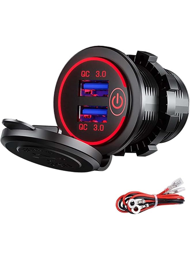 جيه زد اس مقبس شاحن سيارة، منفذ USB ثلاثي Qc3.0 مقبس سيارة معدني من الألومنيوم مع مفتاح تشغيل يعمل باللمس، محول شحن سريع للسيارة والقارب والبحرية والمركبات الترفيهية وعربات الجولف والدراجات النارية - Image 1