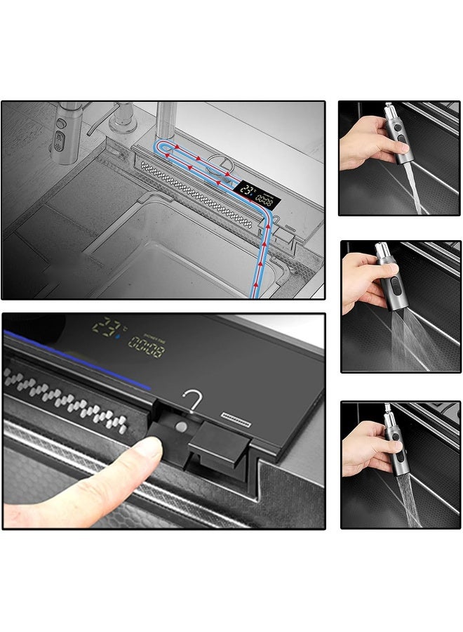 NOALED Kitchen Sink Digital Display Sink 304 Stainless Steel Sink Thickened Honeycomb Structure Raindance Waterfall Sink with Piano Key Pull-Out Faucet  - Image 4