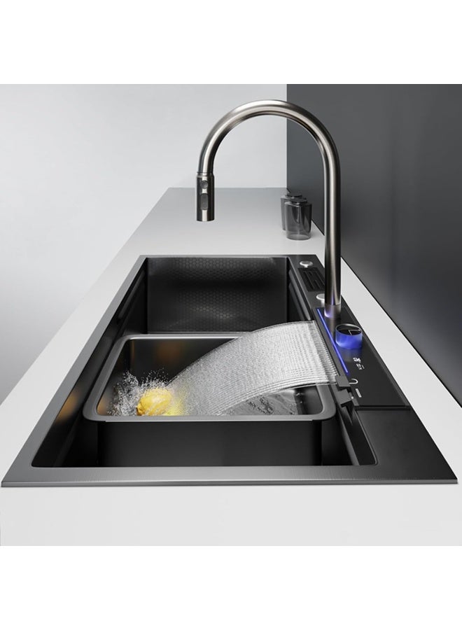 NOALED Kitchen Sink Digital Display Sink 304 Stainless Steel Sink Thickened Honeycomb Structure Raindance Waterfall Sink with Piano Key Pull-Out Faucet  - Image 5