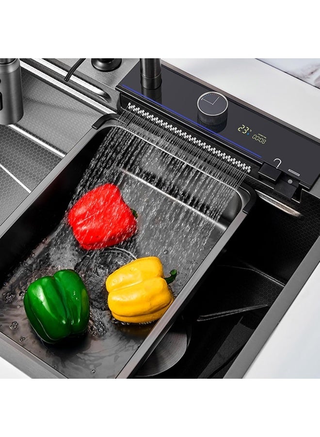 NOALED Kitchen Sink Digital Display Sink 304 Stainless Steel Sink Thickened Honeycomb Structure Raindance Waterfall Sink with Piano Key Pull-Out Faucet  - Image 3