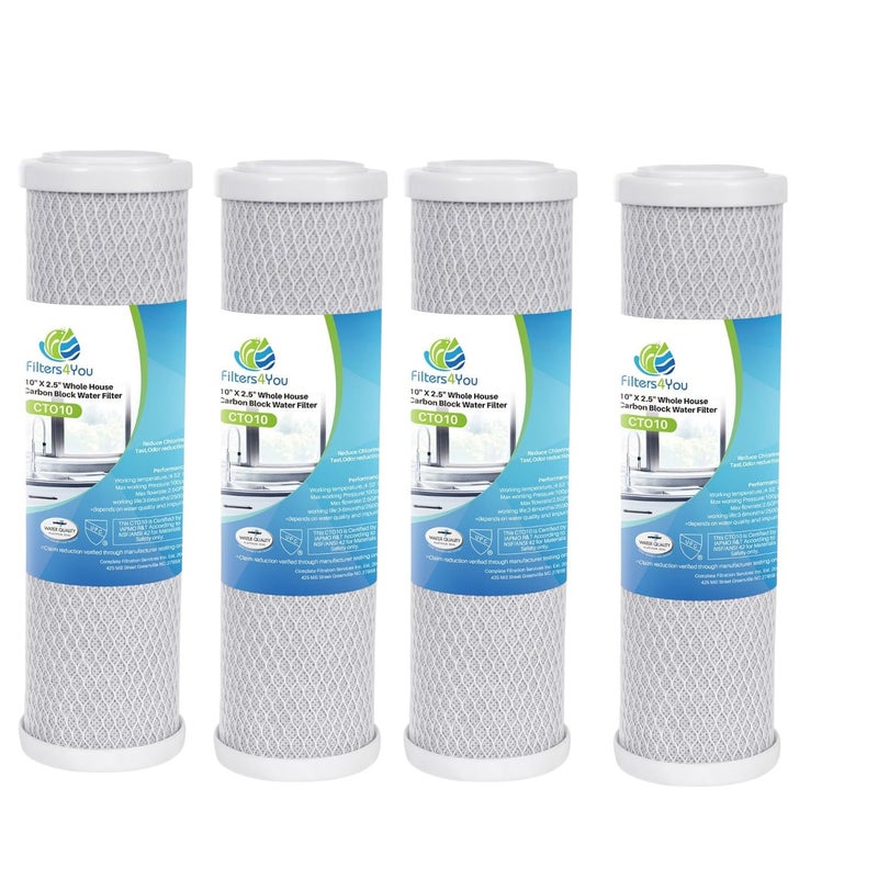 CFS  4 Pack Activated Carbon Block Water Filter Cartridges Compatible with WaterPur CCI10CLW12 Models  Remove Bad Taste  Whole House Replacement Filter Cartridge  Universal 10 Cartridge