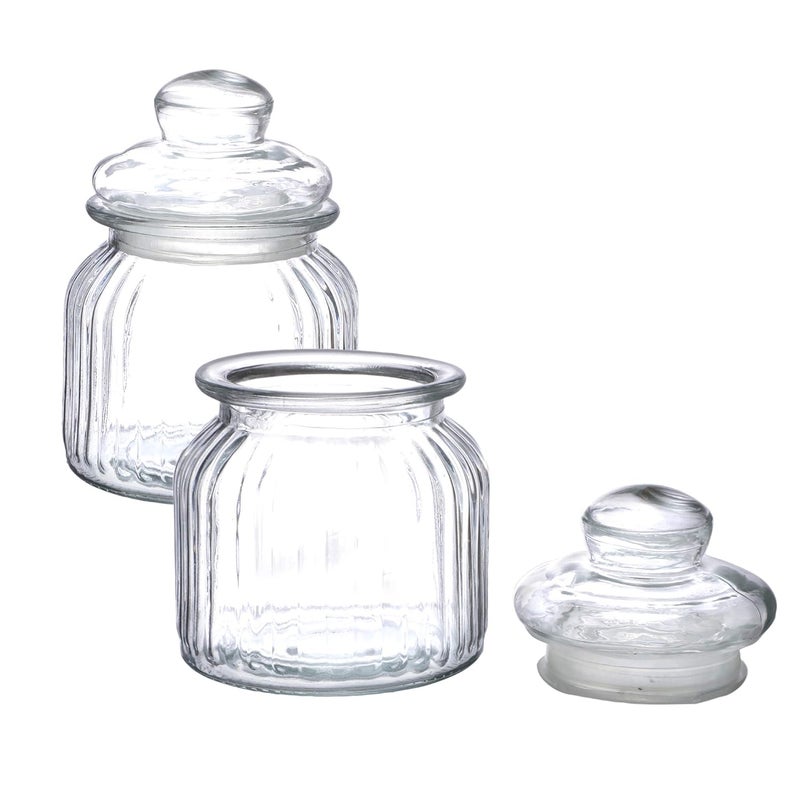 Cutting EDGE Glass Mimosa Jar 650ml Transparent Container for Dining Table Kitchen Aachar Pickle Sweets Chutney Dry Fruits Grocery with Airtight Curved Lid Set of 2 - Image 3