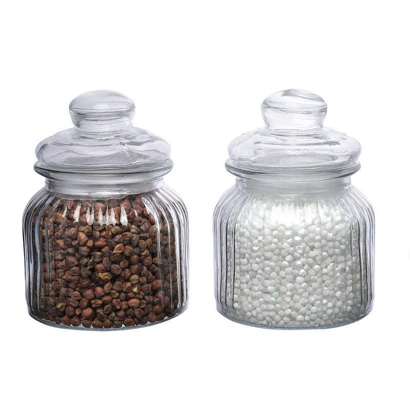 Cutting EDGE Glass Mimosa Jar 650ml Transparent Container for Dining Table Kitchen Aachar Pickle Sweets Chutney Dry Fruits Grocery with Airtight Curved Lid Set of 2 - Image 1