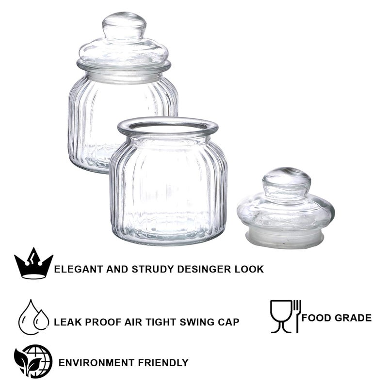 Cutting EDGE Glass Mimosa Jar 650ml Transparent Container for Dining Table Kitchen Aachar Pickle Sweets Chutney Dry Fruits Grocery with Airtight Curved Lid Set of 2 - Image 4