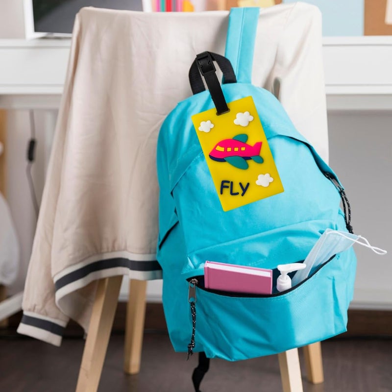 Eitheo بطاقات أمتعة للأطفال بطاقات أمتعة مع اسم وعنوان | بطاقات أمتعة سيليكون للحقائب، بطاقات لتحديد الحقائب/حقائب المدرسة ملونة متعددة (طيران) - Image 3