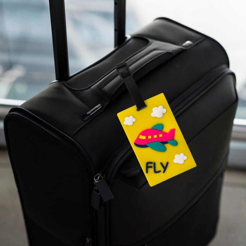 Eitheo بطاقات أمتعة للأطفال بطاقات أمتعة مع اسم وعنوان | بطاقات أمتعة سيليكون للحقائب، بطاقات لتحديد الحقائب/حقائب المدرسة ملونة متعددة (طيران) - Image 2
