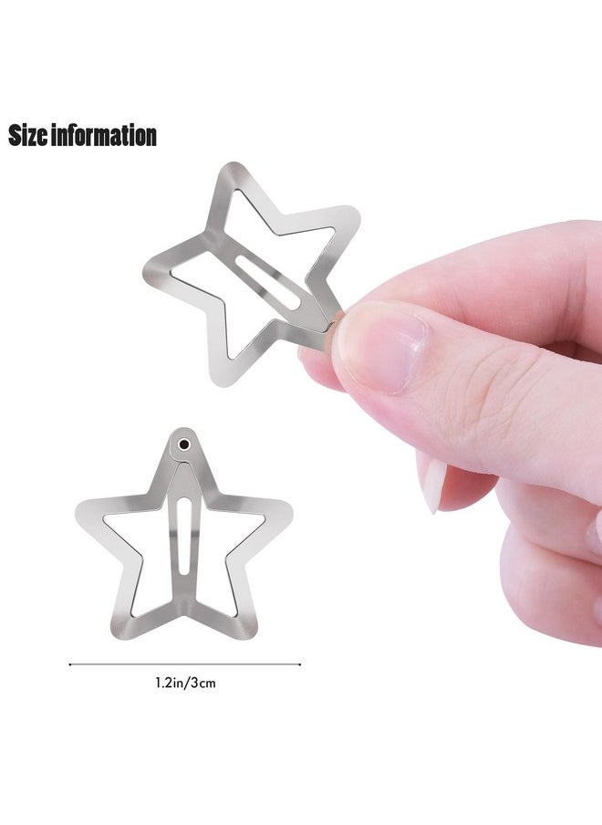 SAOROPEB - Star Hair Clips 2000S Y2K Snap Hair Barrettes Non Slip Star Hair Accessories Silver Metal Hair Clips For Girls Women 15 Pcs 1.18" - Image 1