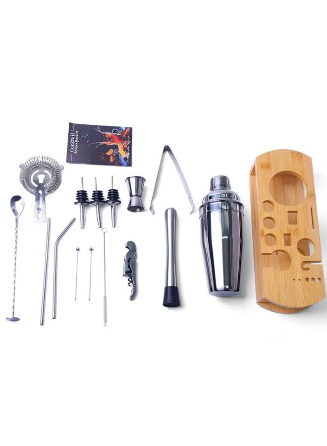 أولودينيز  طقم أدوات فاخر من الستانلس ستيل مع حامل خشبي – عدة تحضير مشروبات مع ملقط وإكسسوارات – مجموعة هدايا احترافية - Image 2