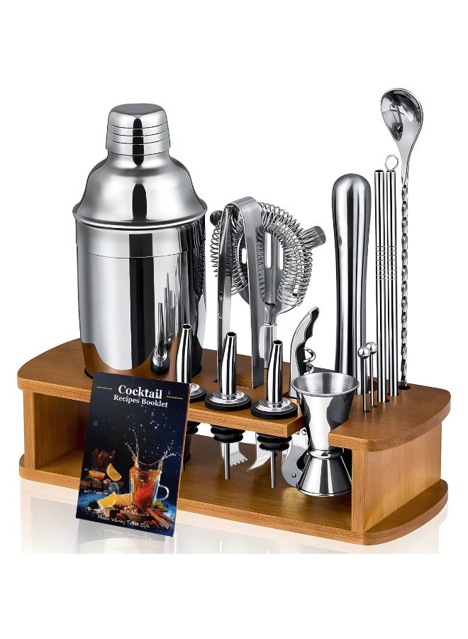 أولودينيز  طقم أدوات فاخر من الستانلس ستيل مع حامل خشبي – عدة تحضير مشروبات مع ملقط وإكسسوارات – مجموعة هدايا احترافية - Image 1