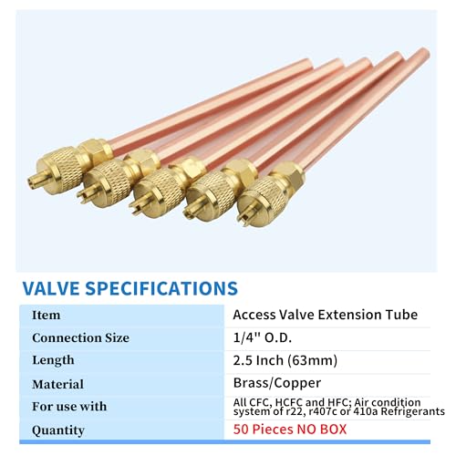 WISSCOOL 50PCS 14 HAVC AC Schrader Access Service Valve 14 SAE x 14 OD x 25 Stem Core AC Refrigeration Kit for Vacuum System Refrigerator Charging No Box - Image 3