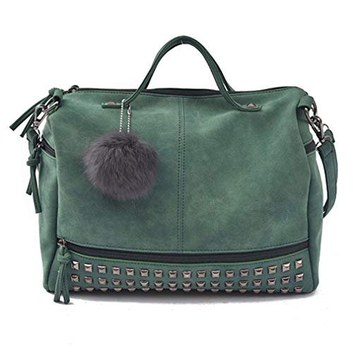 Pahajim Womens Studded Tote Handbags Top Punk Casual Shoulder Bags Hobo Rocker Satchel Purse for Ladies (Green) - Image 1
