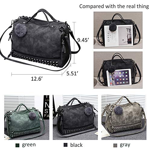 Pahajim Womens Studded Tote Handbags Top Punk Casual Shoulder Bags Hobo Rocker Satchel Purse for Ladies (Green) - Image 2