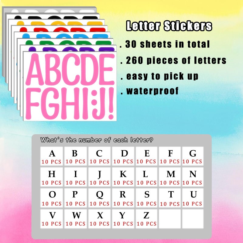 Bemeol 30 Sheets Large Letter Stickers 4 Inch Alphabet Letter Stickers Self Adhesive Sticker Letters for Bulletin Boards Classroom Home Decor(Multicolor) - Image 2